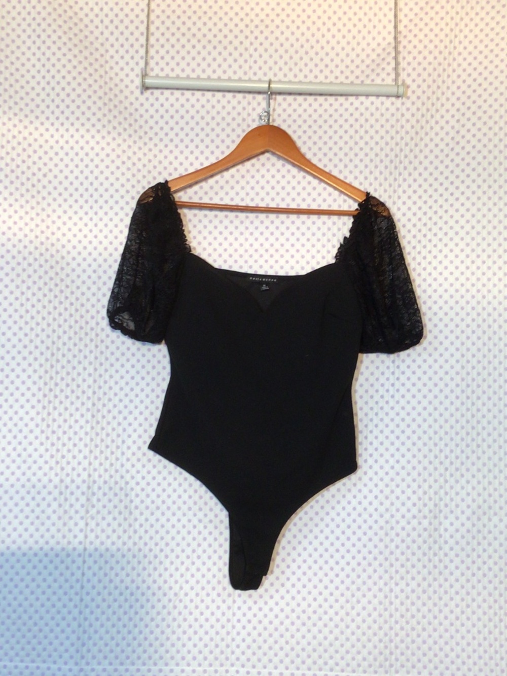 Haute Monde Black Lace Puff Sleeve Bodysuit
